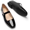 imageDREAM PAIRS Womens Silver Square Toe Mary Jane Flats Comfortable Casual Slip On Dress Shoes with Buckle Strap for Womens Daily WearBlackpat