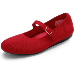 imageDREAM PAIRS Womens Mary Jane Ballet Flat Shoes Dressy Foldable Knit Flats with Arch Support Comfortable for Casual Work OfficeRed