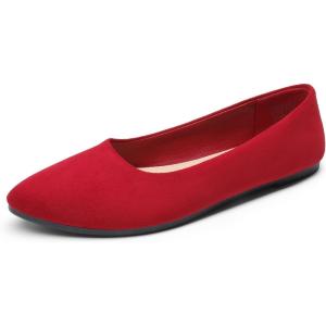 imageDREAM PAIRS Womens Flats Comfortable Slip On Business Work Office Casual Suede Ballet Flats Pointed Toe Dress ShoesRed