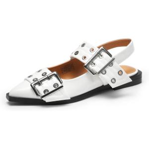 imageDREAM PAIRS Womens Slingback Ballet Flats Pointed Toe Buckle Comfortable Dress Slipon Flat ShoesWhite
