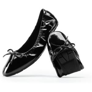 imageDREAM PAIRS Womens Flats Foldable Square Toe Ballet Flats for Women Bowknot Dressy Comfortable Light Weight Slip On Dress ShoesBlackpat
