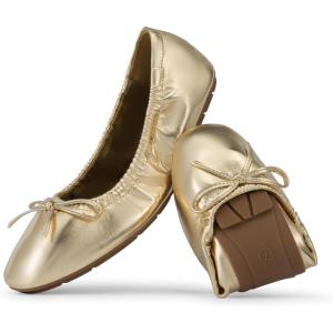 imageDREAM PAIRS Womens Flats Foldable Square Toe Ballet Flats for Women Bowknot Dressy Comfortable Light Weight Slip On Dress ShoesGold