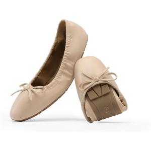 imageDREAM PAIRS Womens Flats Foldable Square Toe Ballet Flats for Women Bowknot Dressy Comfortable Light Weight Slip On Dress ShoesNude