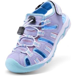 imageDREAM PAIRS Boys Girls Summer Outdoor Athletic Sport Sandals Walking Hiking Hook and Loop Adjustable Multicolor for ToddlerLittleBig KidsPurple