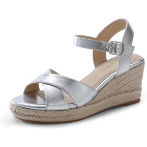 imageDREAM PAIRS Espadrille Dressy Wedge Sandals Womens Platform Sandals Casual Summer Comfortable High Heeled Wedges with Adjustable BuckleSilvermetallic