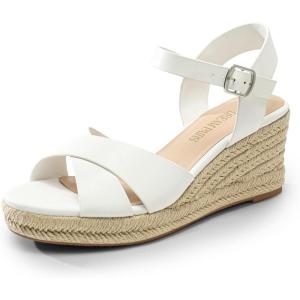 imageDREAM PAIRS Espadrille Dressy Wedge Sandals Womens Platform Sandals Casual Summer Comfortable High Heeled Wedges with Adjustable BuckleWhitepu