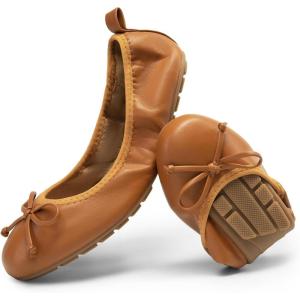 imageDREAM PAIRS Womens Flats Foldable Ballet Flats for Women Bowknot Round Toe Comfort Light Weight SlipOn Dress ShoesBrown