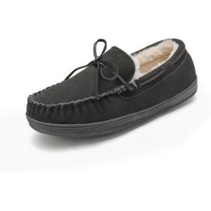imageDREAM PAIRS Mens Moccasin Slippers Fuzzy Plush House Shoes Indoor Outdoor Fleece Lining LoafersGrey