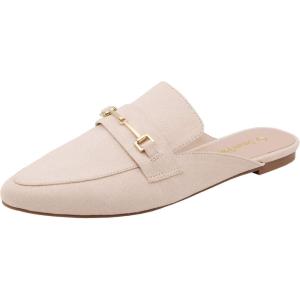 imageDREAM PAIRS Womens Flat Mules Buckle Pointed Toe Backless Slip on Slides Loafer ShoesBeigeSuede