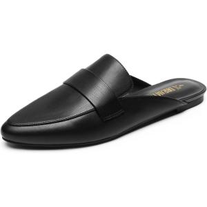 imageDREAM PAIRS Womens Flat Mules Buckle Pointed Toe Backless Slip on Slides Loafer ShoesBlack