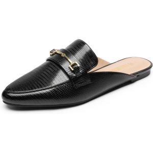 imageDREAM PAIRS Womens Flat Mules Buckle Pointed Toe Backless Slip on Slides Loafer ShoesBlacksnake