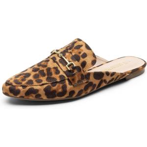 imageDREAM PAIRS Womens Flat Mules Buckle Pointed Toe Backless Slip on Slides Loafer ShoesLeopardsuede
