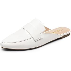 imageDREAM PAIRS Womens Flat Mules Buckle Pointed Toe Backless Slip on Slides Loafer ShoesWhite