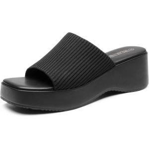 imageDREAM PAIRS Womens Slip on Wedges Platform Soft Cute Walking Comfort Flatform SandalsBlack