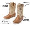 imageDREAM PAIRS Cowgirl Cowboy Western Boots Girls Mid Calf Riding Shoes Little KidBig KidGoldBrown