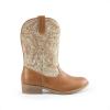 imageDREAM PAIRS Cowgirl Cowboy Western Boots Girls Mid Calf Riding Shoes Little KidBig KidGoldBrown