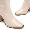 imageDREAM PAIRS Womens Square Toe Gogo Boots Elastic Ankle Boots High Chunky Block Heel Mid Calf BootsBeige WhitePu