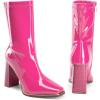 imageDREAM PAIRS Womens Square Toe Gogo Boots Elastic Ankle Boots High Chunky Block Heel Mid Calf BootsHot Pinkpat