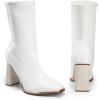 imageDREAM PAIRS Womens Square Toe Gogo Boots Elastic Ankle Boots High Chunky Block Heel Mid Calf BootsWhitepat