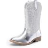 imageDREAM PAIRS Cowgirl Cowboy Western Boots Girls Mid Calf Riding Shoes Little KidBig KidSilver