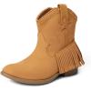 imageDREAM PAIRS Girls Cowgirl Cowboy Ankle Western Boots Side Zipper Riding Shoes with Tassel Little KidBig KidCamelsuede