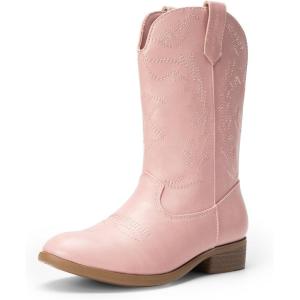 imageDREAM PAIRS Cowgirl Cowboy Western Boots Girls Mid Calf Riding Shoes Little KidBig KidPink
