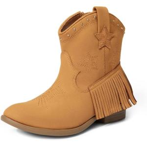 imageDREAM PAIRS Girls Cowgirl Cowboy Ankle Western Boots Side Zipper Riding Shoes with Tassel Little KidBig KidCamelsuede