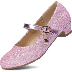 imageDREAM PAIRS Girls Mary Jane Low Heel Princess Flower Wedding Party Pump Dress ShoesPinkglitter