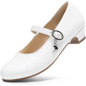 imageDREAM PAIRS Girls Mary Jane Low Heel Princess Flower Wedding Party Pump Dress ShoesWhitepat