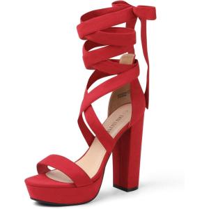 imageDREAM PAIRS High Heels Chunky Block Platform Heels for Women Strappy Gladiator Sexy Open Toe Heels Dressy Pumps SandalsRed
