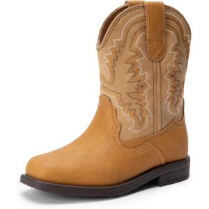 imageDREAM PAIRS Toddler Little Boys Girls Cowboy Boots Kids Western Square Toe Riding Mid Calf BootsCamelLight Brown