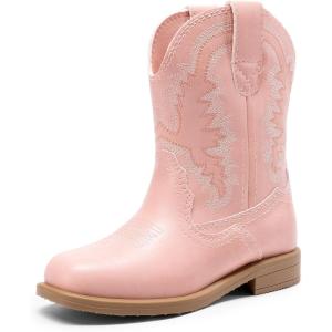imageDREAM PAIRS Toddler Little Boys Girls Cowboy Boots Kids Western Square Toe Riding Mid Calf BootsPink