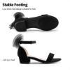 imageDREAM PAIRS Girls Sandals Low Heel Dress Pump Ankle Strap Interchangeable Bow Flower Wedding Party Shoes for Little KidBig KidBlacksuede