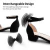 imageDREAM PAIRS Girls Sandals Low Heel Dress Pump Ankle Strap Interchangeable Bow Flower Wedding Party Shoes for Little KidBig KidBlacksuede
