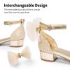 imageDREAM PAIRS Girls Sandals Low Heel Dress Pump Ankle Strap Interchangeable Bow Flower Wedding Party Shoes for Little KidBig KidGoldglitter