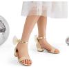 imageDREAM PAIRS Girls Sandals Low Heel Dress Pump Ankle Strap Interchangeable Bow Flower Wedding Party Shoes for Little KidBig KidGoldglitter