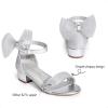 imageDREAM PAIRS Girls Sandals Low Heel Dress Pump Ankle Strap Interchangeable Bow Flower Wedding Party Shoes for Little KidBig KidSilverglitter