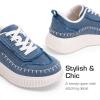 imageDREAM PAIRS Girls Shoes Sneakers Tennis Shoes Kids Fashion Platform Lightweight Lace Up Casual Walking ShoesDenim Blue