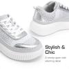 imageDREAM PAIRS Girls Shoes Sneakers Tennis Shoes Kids Fashion Platform Lightweight Lace Up Casual Walking ShoesSilver