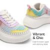imageDREAM PAIRS Girls Shoes Sneakers Tennis Shoes Kids Fashion Platform Lightweight Lace Up Casual Walking ShoesWhiteRainbow