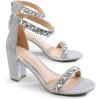 imageDREAM PAIRS Womens Chunk Low Heel Pump SandalsSilverrhinestone