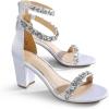 imageDREAM PAIRS Womens Chunk Low Heel Pump SandalsWhitesatin