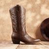 imageDREAM PAIRS Womens Cowboy Boots Pull On Cowgirl Boots Mid Calf Western BootsBrownpu