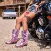 imageDREAM PAIRS Womens Cowboy Boots Pull On Cowgirl Boots Mid Calf Western BootsPinkmetal