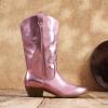 imageDREAM PAIRS Womens Cowboy Boots Pull On Cowgirl Boots Mid Calf Western BootsPinkmetal