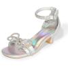 imageDREAM PAIRS Girls Sandals Ankle Strap Square Toe Low Heel Bow Flower Dress ShoesRainbowSilver