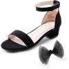 imageDREAM PAIRS Girls Sandals Low Heel Dress Pump Ankle Strap Interchangeable Bow Flower Wedding Party Shoes for Little KidBig KidBlacksuede