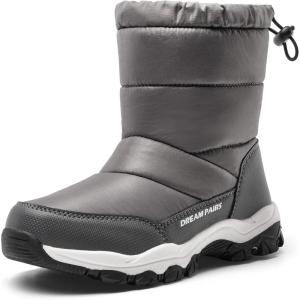 imageDREAM PAIRS Boys Girls Snow Boots Lightweight Slip Resistant Mid Calf Winter Shoes for LittleBig KidDark Grey