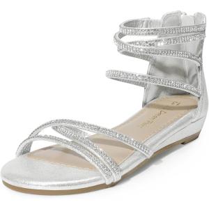 imageDREAM PAIRS Girls Ankle Strap Flat Sandals Summer Dressy Strappy Gladiator Rhinestones Platform Low Heels ShoesSilver
