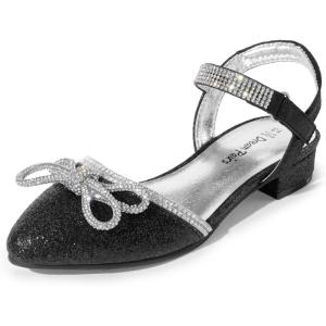 imageDREAM PAIRS Girls Sandals Closed Toe Dress Low Heels Pointed Toe Pump Flower Shoes for Little Big Kids Wedding Princess PartyBlack